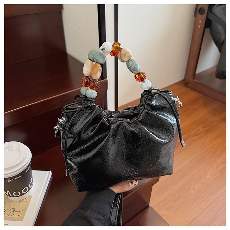 Pleated high-end fashion versatile new bucket bag women's solid color cute niche design messenger bag