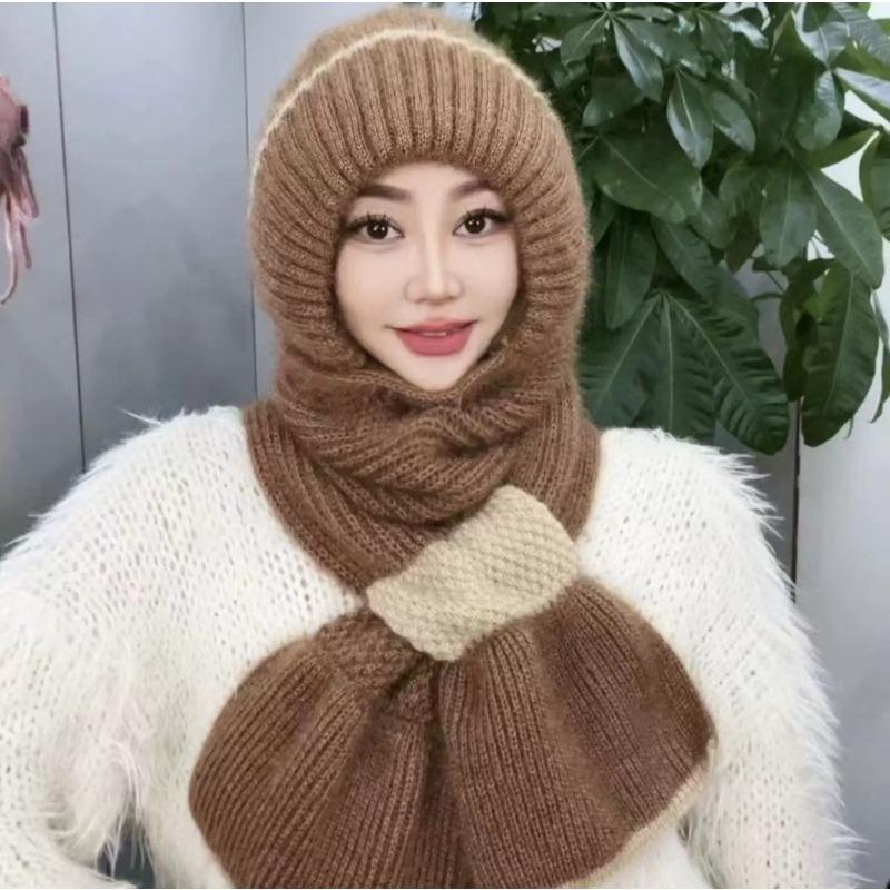 New winter knitted snow hat riding warm mother fashion ear protection headgear women's hat scarf integrated hat