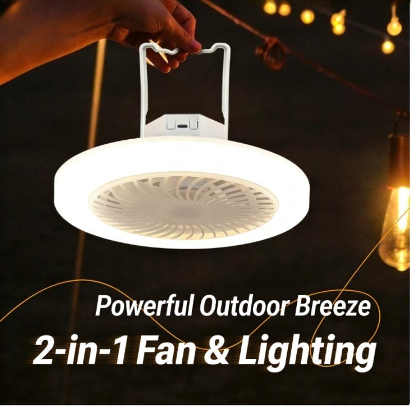 Portable USB Rechargeable Ceiling Fan with LED Light Strong Wind Hanging Fan for Camping Tent Office Bedroom Indoor Outdoor
