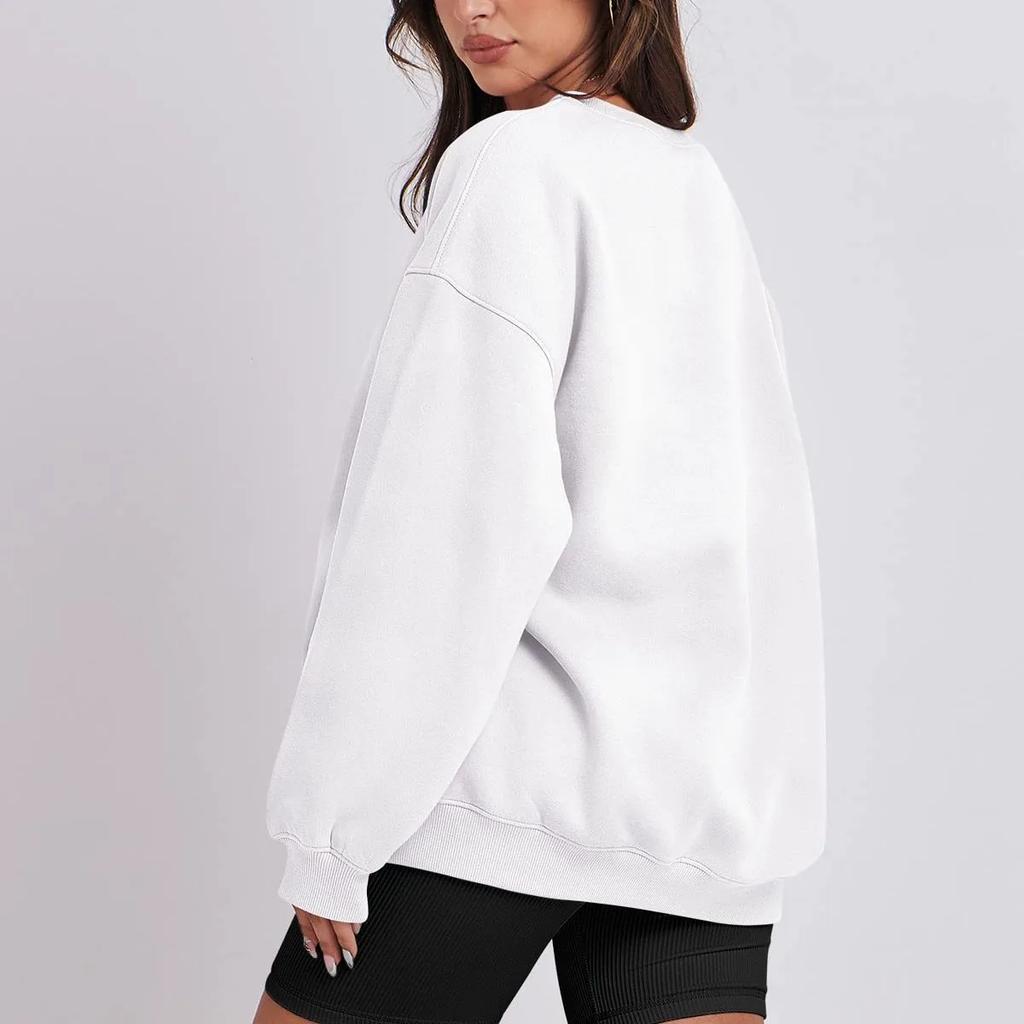 Women's Loose-Fit Sweatshirt Crew Neck Fleece-Lined Long Sleeve Top Solid Color Round Neck For Autumn Winter 2025