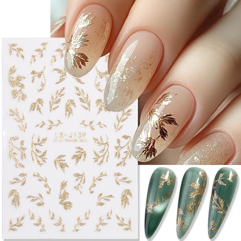 2pcs Leaf Nail Art Stickers Self Adhesive Autumn Leaves Patterns Waterproof DIY Manicure Decoration Beauty Tools for Women