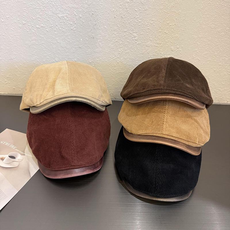 Nouvelle casquette gavroche en velours côtelé PU: Mode rétro britannique pour l'automne/hiver