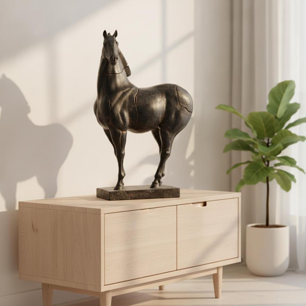 Horse Figurine with Base Tabletop Distressed for Office, Entryway