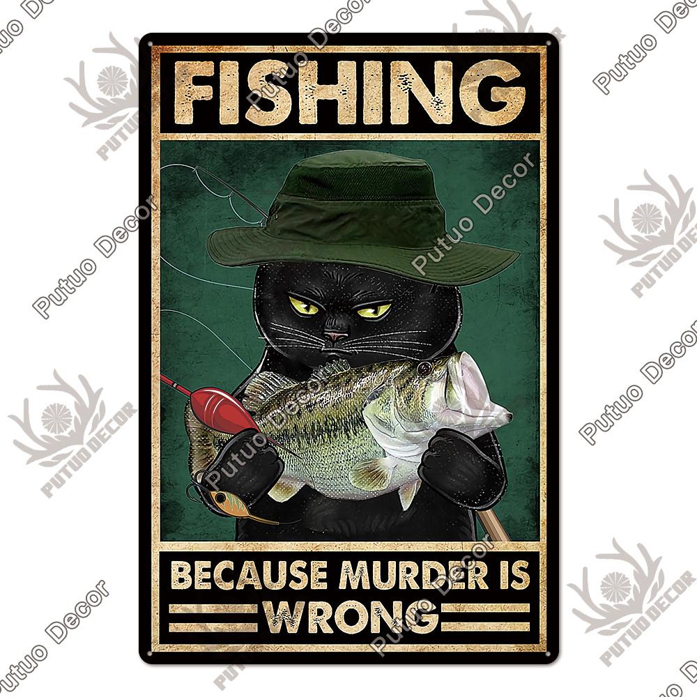 Putuo Decor Cute Black Cat Vintaget Plaque Metal Sign Vintage Tin Sign Poster Decoration for Living Room Barthroom Wall Decor