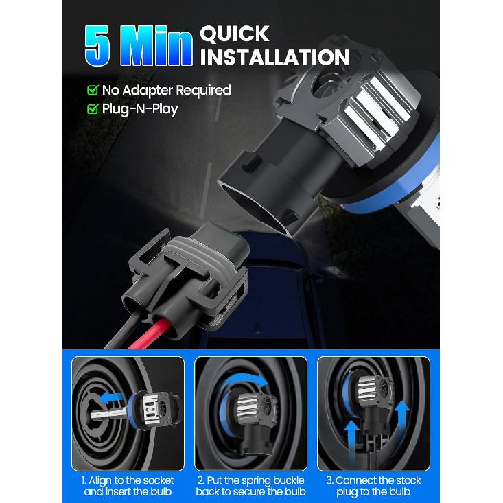 RCJ 9005 Bulbs, 16000LM Super Bright HB3 Fog Light, 6000K Cool White, Real 1:1 Size Plug and Play, Canbus Ready, lP67 Waterproof, Pack of 2