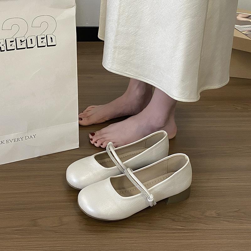 French evening breeze silver Mary Jane shoes women's 2025 summer new models with skirts, small leather shoes, thick heel, beautiful single shoes