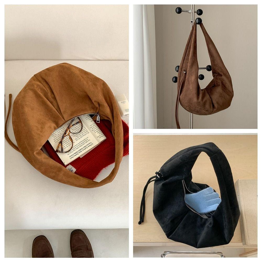 Waterproof Handbag Suede Shoulder Bag Solid Color Large Capacity Hobo Bag Korean Style Fashion Tote Bag Shopping