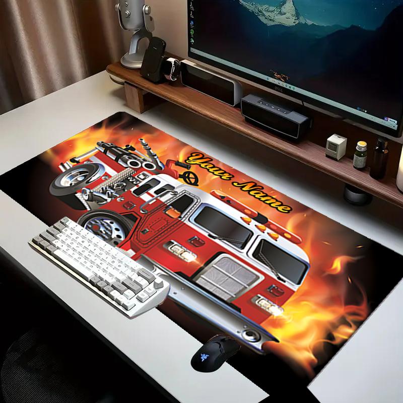 1PC Custom Name Fire Truck Artwork Mouse pad, keyboard and mouse desk pad, for computer notebook Birthday Gift For Any Room Or Office