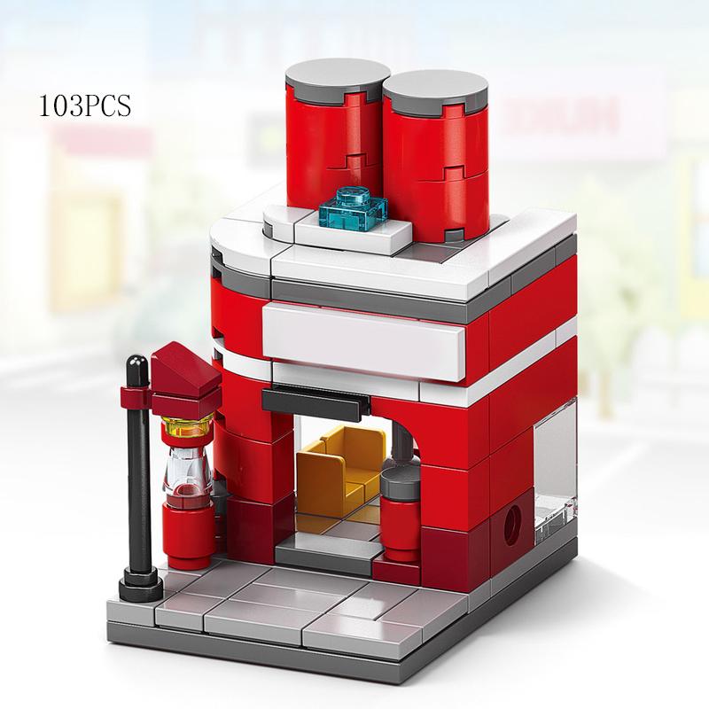 Mini Negozio Mercato Street View Set Modellismo Blocchi da Costruzione Hamburger Ristorante Negozio al Dettaglio Architettura Creativa Amico Ragazza Città