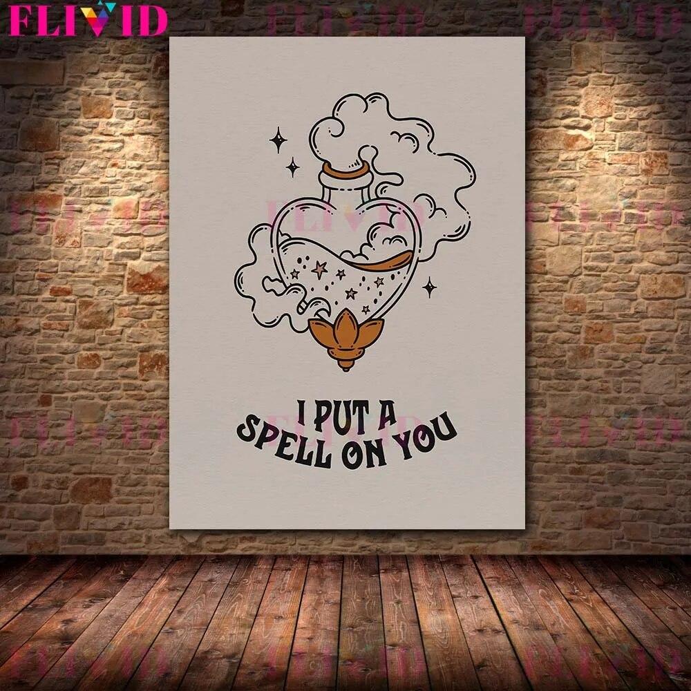 Boho Witchy Potion Art Print Witchy Halloween Broom And Spooky Coffin Wall aArt Canvas Painting Altar Decor Magic Poster Print No Frame