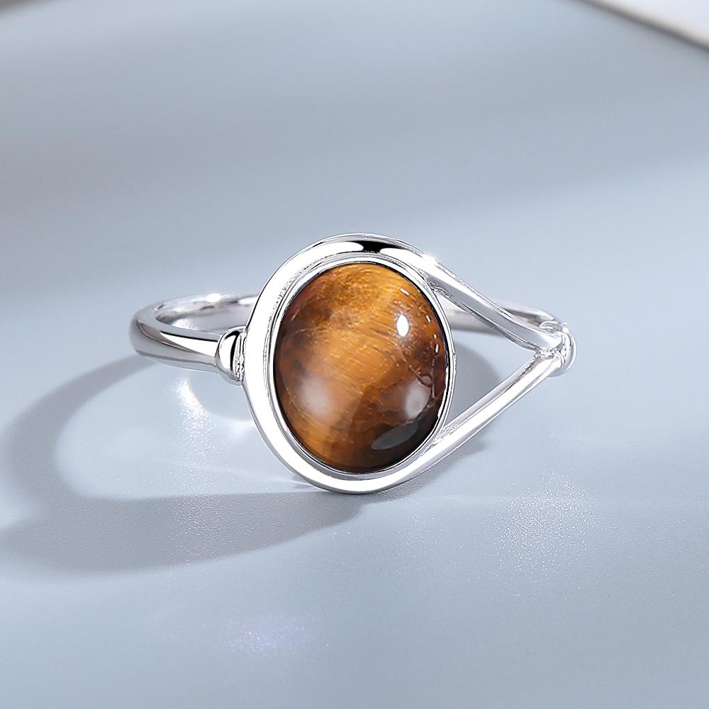 Dainty Natural Moonstone Ring 8*10MM Round Amethyst Agate Stone Vintage Silver Jewelry Ring For Women Party Anniversary Gifts