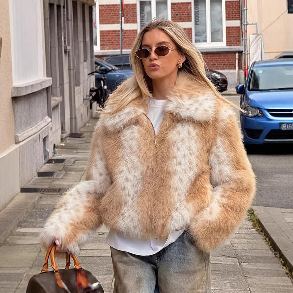 Europe, America, autumn and winter environmentally friendly imitation fur lapel deer leopard print short fur jacket mink jacket