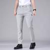 Ultra-thin Elastic Men's Casual Trousers Summer Quick-drying Ice Silk Slim Straight Business Solid Color Trousers Black Gray