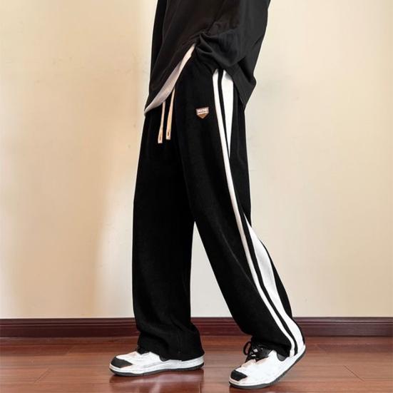 Heren Broeken Dikke Pluche Recht Wijde Pijpen Casual Los Gestreept Diepe Kruis Volledige Lengte Joggingbroek Hip Hop Streetwear Trekkoord Elastisch