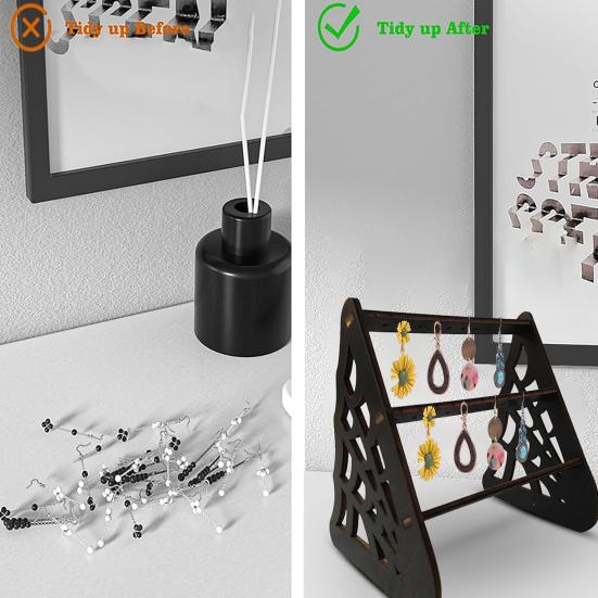 Wooden Earrings Storage Rack Strong Load-bearing Multilayer Design Rustic Design Earrings Display Holder Jewelry Organizer