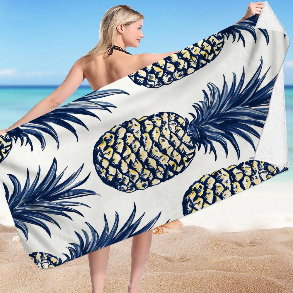 Creative Painted Pineapple Digital-printed Polyester Superfine Fiber Double-sided Fleece Beach Vacation Bath Towel, Beach Towel