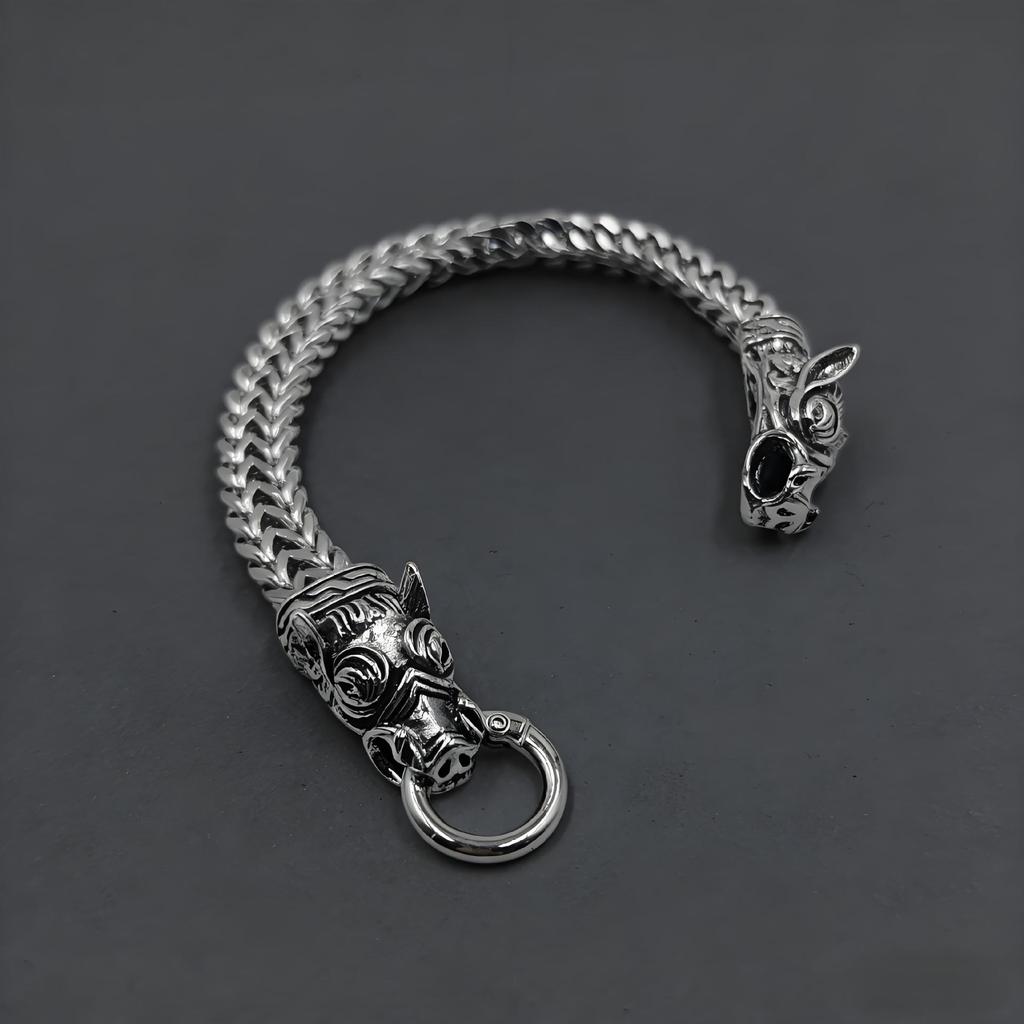 Stainless Steel Double Luxury Pig Head Bracelet Trendy Men