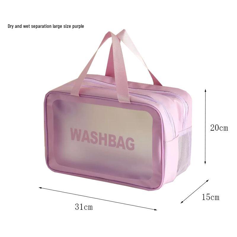 Women's Large-Capacity Waterproof PU Makeup Bag - Transparent, Thickened Design for Wet & Dry Separation
