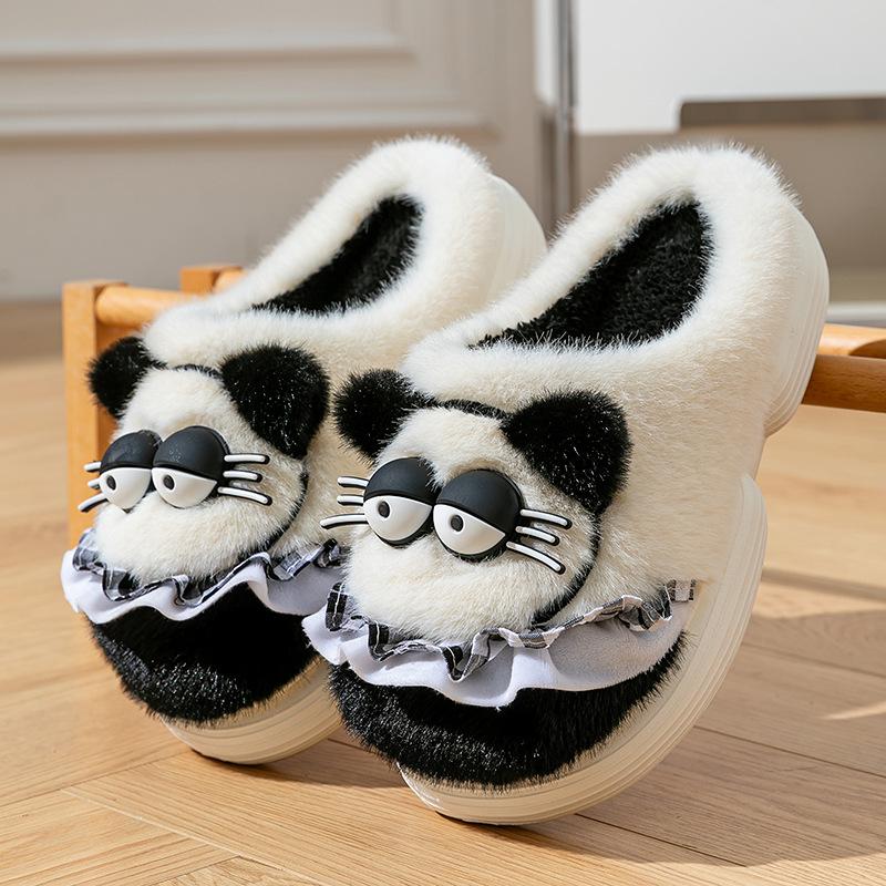 Cute cartoon cotton slippers women's autumn and winter indoor home non-slip warm plush thickened plush kitten cotton mop