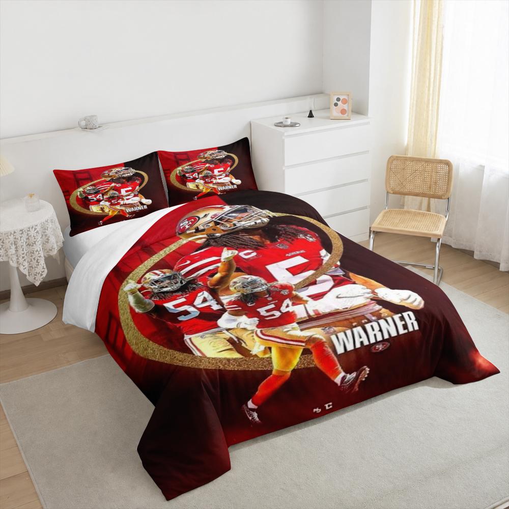 "Football Player Themed Red Sports Bedding setBedding set (1 duvet cover, 2 pillowcases, duvet not included)