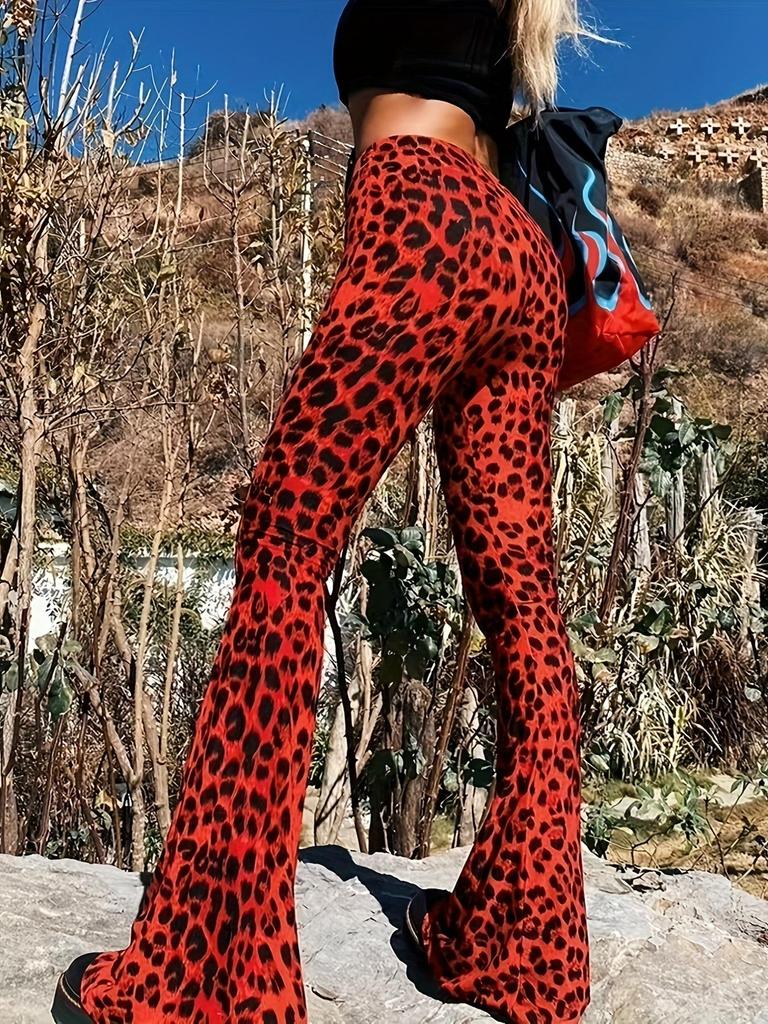 Europäische und amerikanische Damen-Leggings mit Leopardenmuster, hoher Taille, schlankmachend, Schlagbein