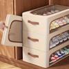 High quality4-Season Foldable Shoe Cabinet with Double Window Doors - Dustproof Stackable Under-Bed Organizer, Space-Saving Closet Storage with Beige