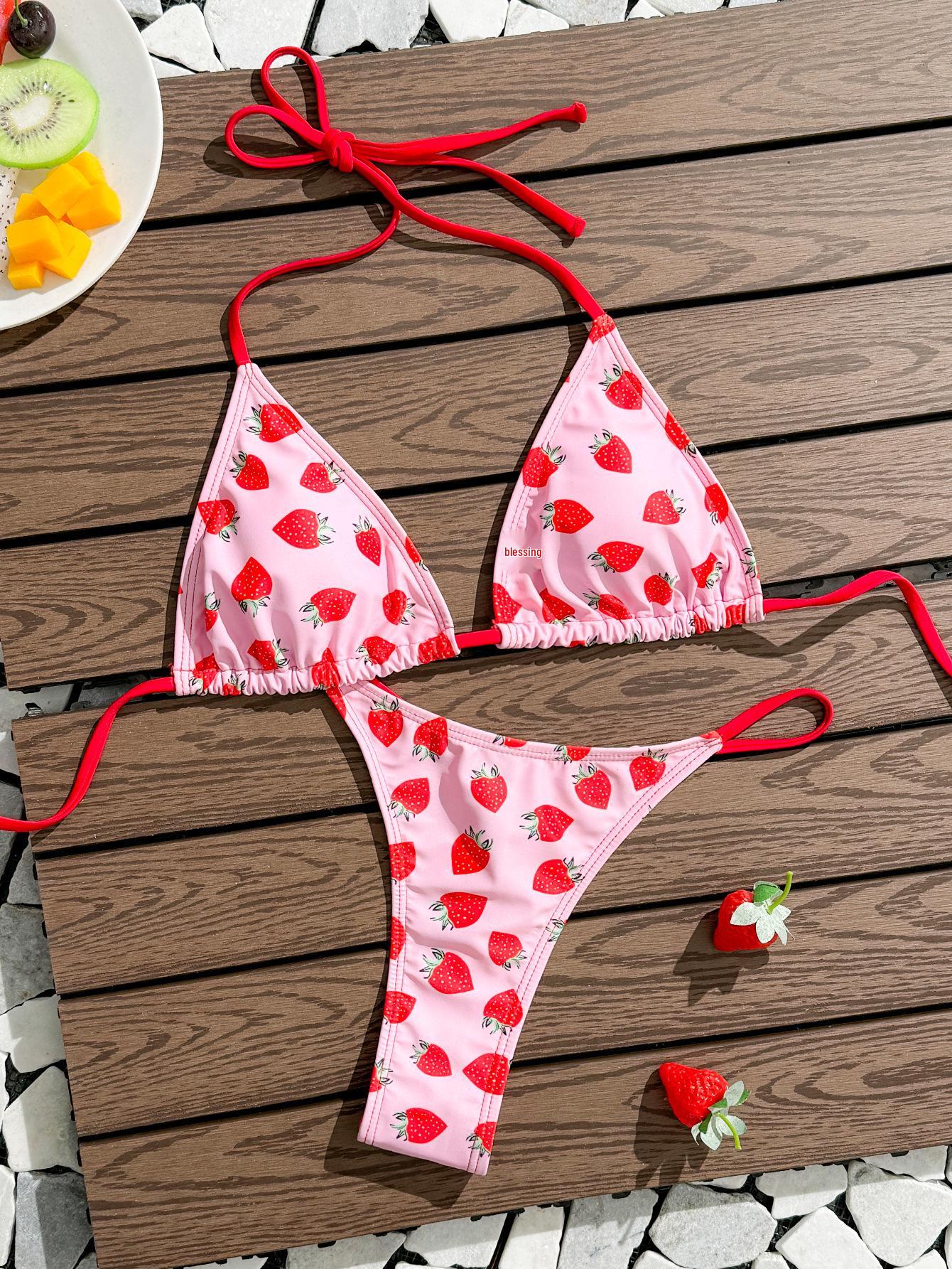 

2025 Европейский и американский купальник-бикини треугольной формы с открытой спиной, слим-эффектом и принтом для женщин Extra Small