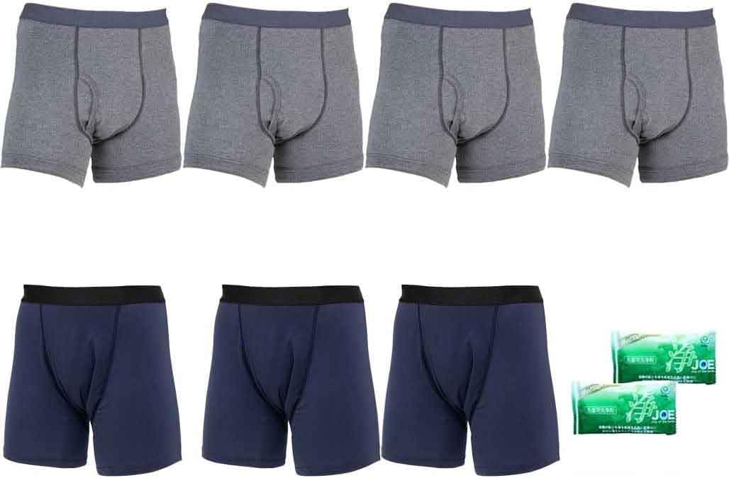 

Famira Освежающие и безопасные боксеры обычного размера серые 3 в комплекте, включая 2 стиральных порошка JOE по 30 г, легкая защита от протекания, трусы M, 7 штук, (4 + Темно-синий), Бутылки, серый