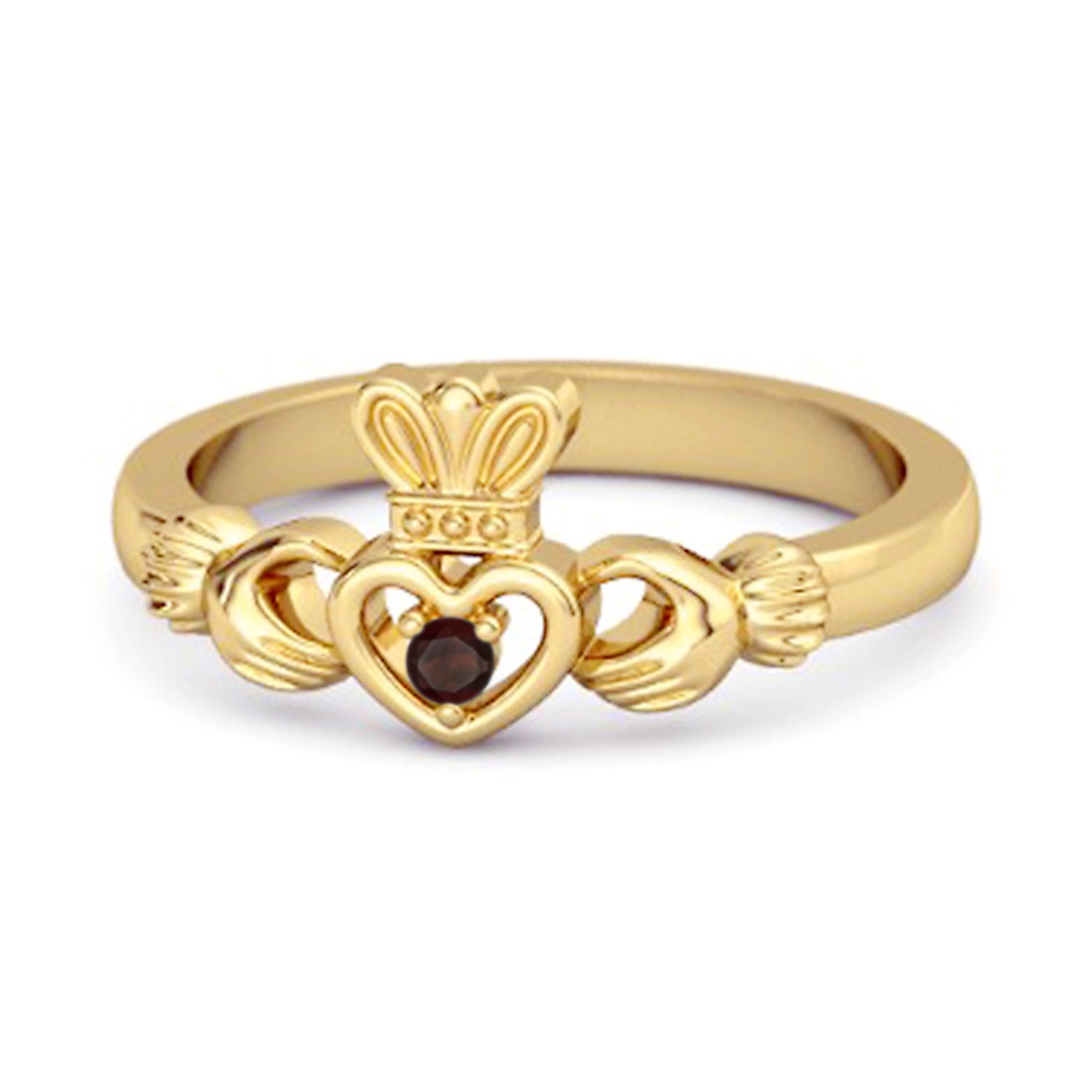 Garnet Claddagh Irish Heritage Symbol Ring - 925 Sterling Silver Gold Vermeil 7.5 жёлтый