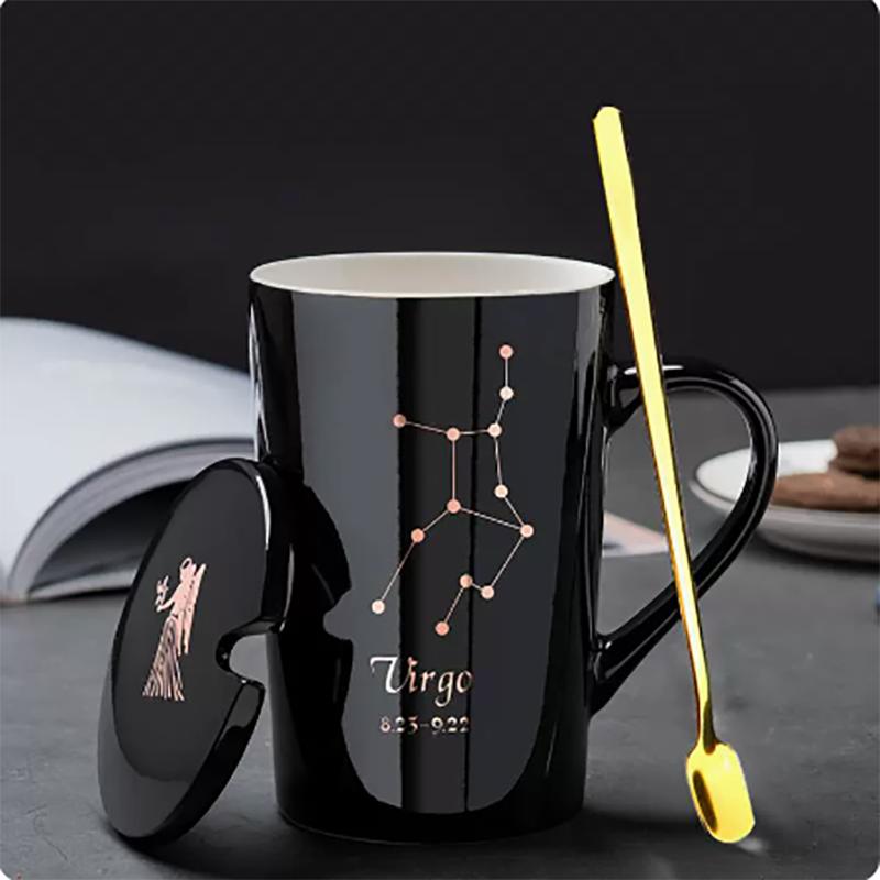 400ml 12 Constellation Mug with Lid Spoon Large Capacity Japanese Ceramic Water Cup Home Office Male and Female Couple