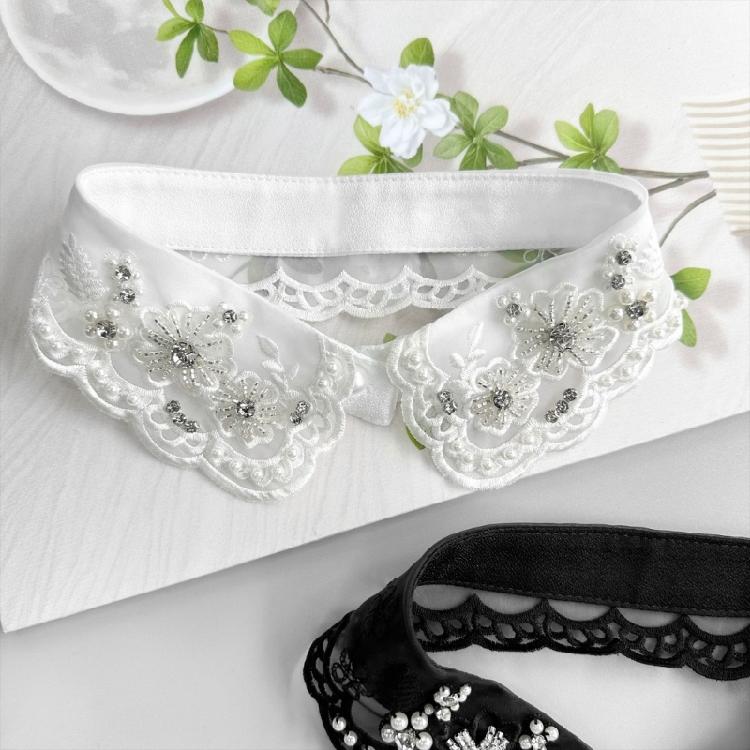 Eleganter Wiederverwendbarer Falscher Kragen Verziert mit Künstlichen Perlen Design Freundliches Polyester Business Meeting Kragen-Enhancer