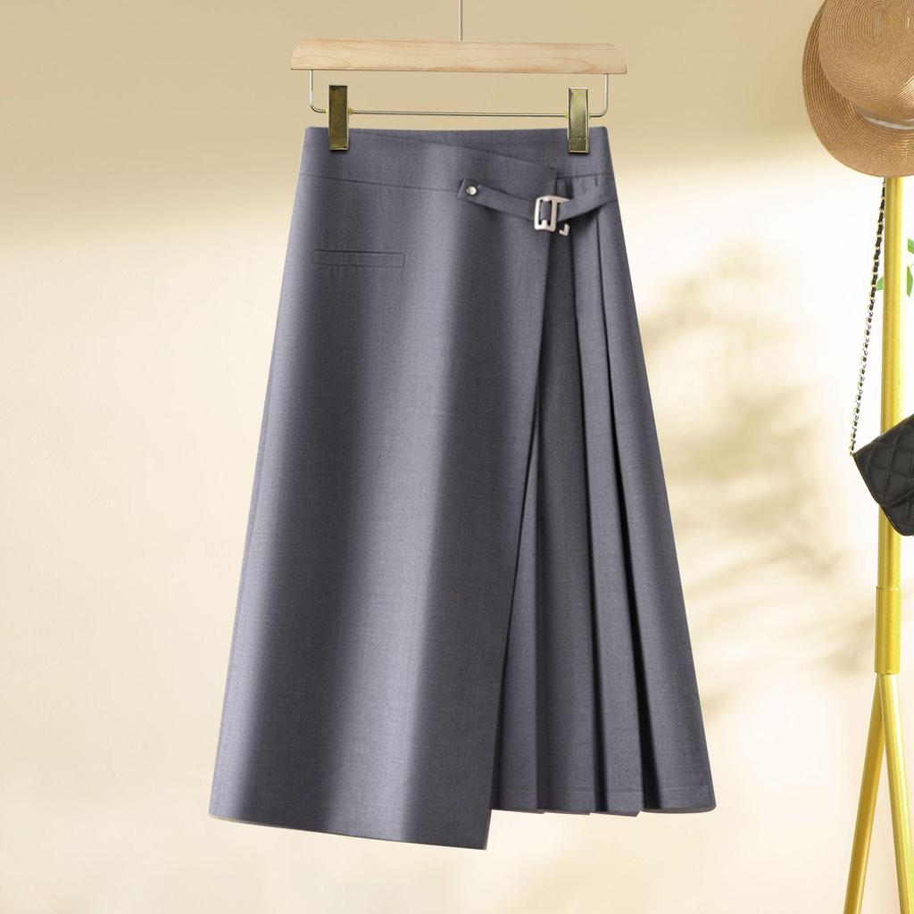 Women's Irregular High-Waist Midi Skirt - Drapey Pleats, A-Line, Spring/Autumn 2025 Collection