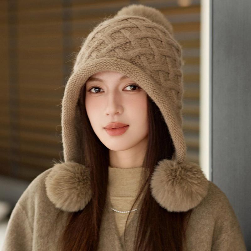 Winter Thick Velvet Knitted Hat Outdoor Warm Ear Protection Three Hair Ball Wool Hat