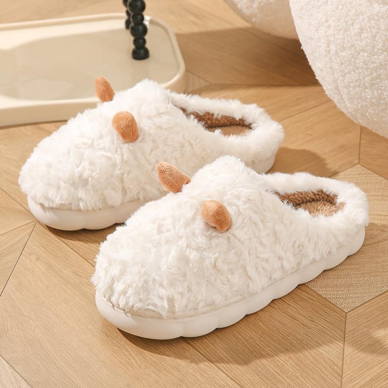 Cotton slippers autumn and winter cute croissant home plush warm and plush couple slippers
