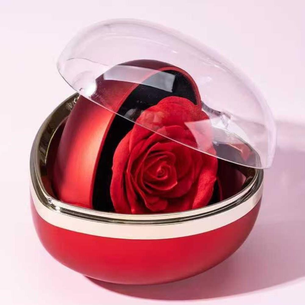 Romantic Preserved Flower Flip Ring Box Heart Shape Birthday Gift Packaging Box for Lover