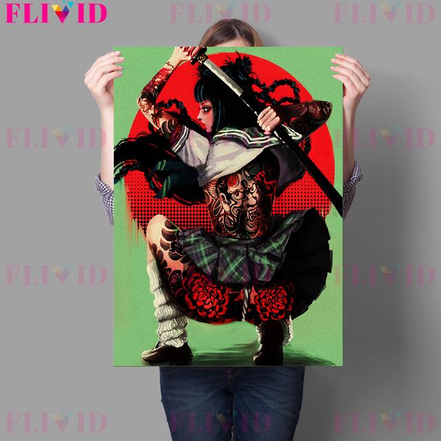 Cute and Terrifying Pink Girl Retro Wall Art Oil Painting Red Peach Girl, Zombie Laurie, Gothic Moon Girl Art Poster