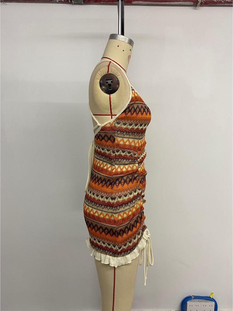 Spicy Backless Spaghetti Strap Dress with Drawstring & Color Embroidery - Hot Girl Style