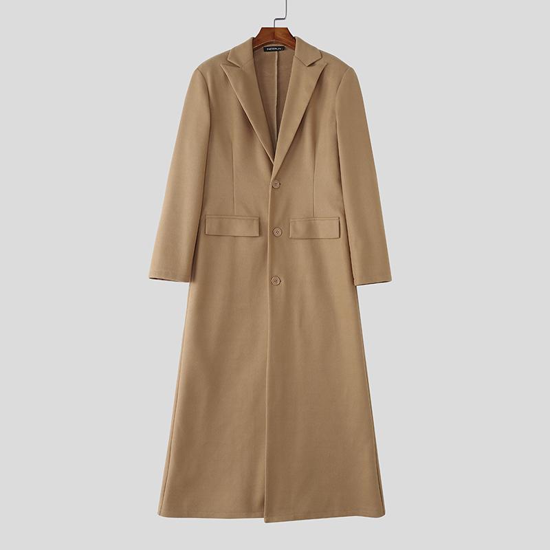 INCERUN Winter Herbst Herren Langarm Hohe Schlitze Lange Woll-Meltonmäntel Oberbekleidung