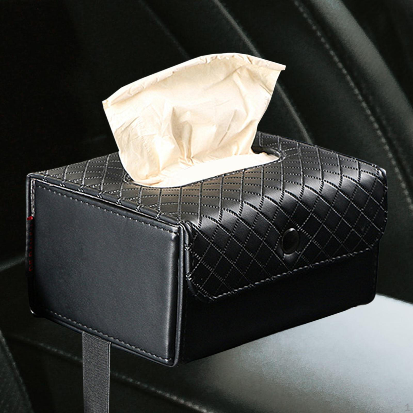 Car Tissue Box Holder Backseat Storage PU Leather Universal Travel Accessories Visor