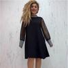 Autumn/Winter 2023 Solid Color Diamond Round Neck Long-Sleeve Dress for Women