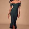 European And American Women'S Clothing New Fashion Temperament Slim Solid Color Sexy One-Word Collar Off-The-Shoulder Hip Fish Tail Dress