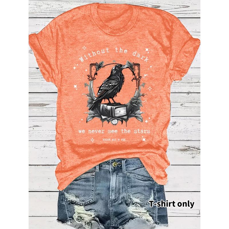 Women's Art Crow and Book Design Print Casual Short-sleeved Round-neck T-shirt