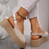 Fashion Vintage Beige Chunky Platform Sandals Women Simple Back Buckle Peep Toe Sandal Ladies Fashion New High Heel Wedge Sandals Female