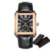 Luxury Top Brand Square Mens Wristwatches Unique Design Rose Gold Calendar Stop Watch Genuine Leather Quartz Business Male Clock