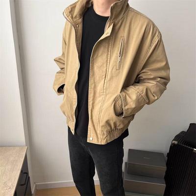 Amerikanische Retro-Patchwork-Arbeitsjacke mit Stehkragen - Trendig, Locker geschnitten, Unisex, Lässige Oberbekleidung
