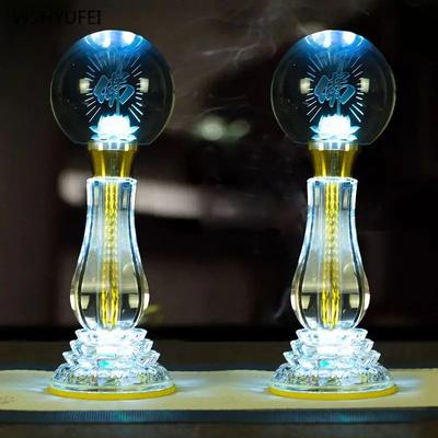 2pcs New Crystal Lotus Candlestick Holder for Household Use Buddha Guanyin Rainbow Lotus Lamp Feng Shui Ornament