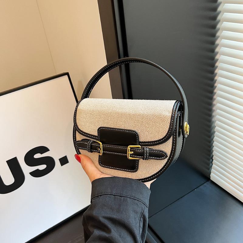 Contrasting color saddle bag women's 2026 summer new fashion popular portable small square bag shoulder messenger bag
