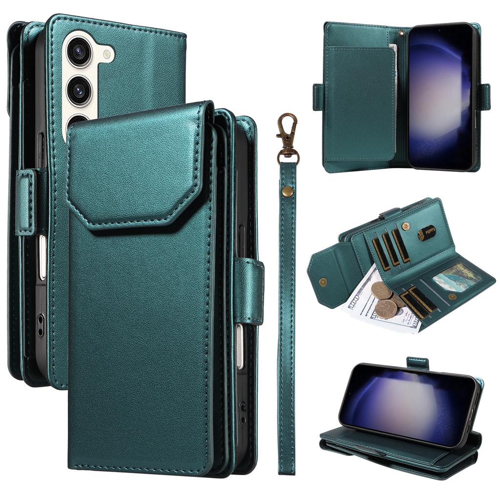 For Samsung Galaxy S23 Case with Multi-Card Holder and Strap PU Leather Phone Cover Stand