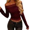 Lace-edged solid-color off-the-shoulder tight-fitting sexy Spice Girl top