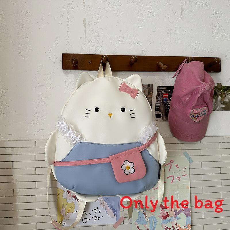 Cat Cartoon Embroidered Backpack For Girls Large Capacity Nylon School Bag With Zipper Closure For Daily Use